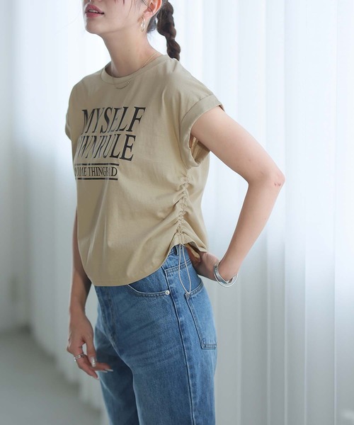 Bifrost(ビフレスト)の「ロゴプリントドロストTシャツ(Tシャツ/カットソー・レディース・ホワイト/ダークグレー/ベージュ・L/M)」の7枚目の写真
