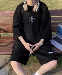 NOWLE（ノウル）の「【NOWLE】フロントロゴ ワンポイント 刺繍 サマー スウェットスウェット/ビッグシルエット半袖 スウェット＆スウェットワイドハーフショーツ（ルームウェア/パジャマ・メンズ）」