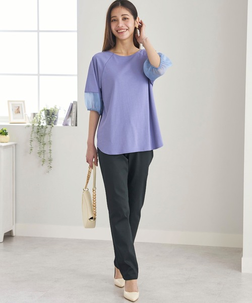 BELLUNA PLUS（ベルーナ）の「ヒンヤリ×サラリ綿サテンカラーパンツ股下６４ｃｍ（その他パンツ・レディース・イエロー系/エメラルド/パープル系/ライトグレー系/カーキ系/イエロー/ブラック/アイボリー/オフホワイト/ピンク/ミント・MEDIUM/SMALL/X-LARGE/LARGE）」の16枚目の写真