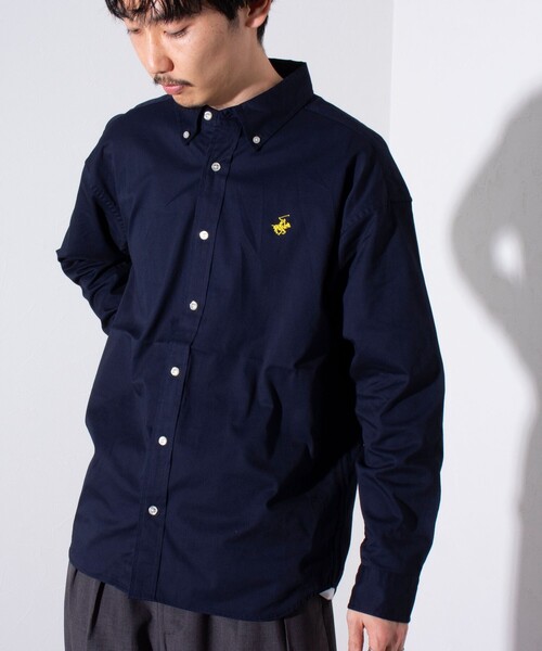 BEVERLY HILLS POLO CLUB(ビバリーヒルズポロクラブ)の「【BEVERLY HILLS POLO CLUB/ビバリーヒルズポロクラブ】スタンダードB.Dシャツ (無地/ストライプ)(シャツ/ブラウス・メンズ・オフホワイト/ネイビー/グリーン系その他3/イエロー/ホワイト系その他4/ホワイト系その他5/サックスブルー/インディゴブルー・M/L/XL)」の5枚目の写真