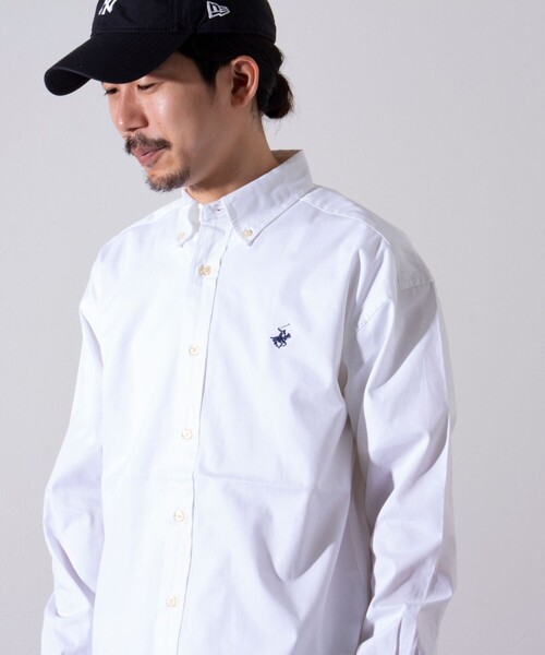 BEVERLY HILLS POLO CLUB(ビバリーヒルズポロクラブ)の「【BEVERLY HILLS POLO CLUB/ビバリーヒルズポロクラブ】スタンダードB.Dシャツ (無地/ストライプ)(シャツ/ブラウス・メンズ・オフホワイト/ネイビー/グリーン系その他3/イエロー/ホワイト系その他4/ホワイト系その他5/サックスブルー/インディゴブルー・M/L/XL)」の2枚目の写真