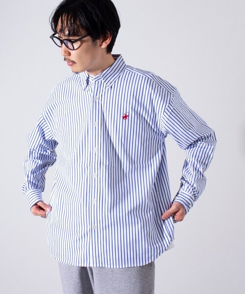 BEVERLY HILLS POLO CLUB(ビバリーヒルズポロクラブ)の「【BEVERLY HILLS POLO CLUB/ビバリーヒルズポロクラブ】スタンダードB.Dシャツ (無地/ストライプ)(シャツ/ブラウス・メンズ・オフホワイト/ネイビー/グリーン系その他3/イエロー/ホワイト系その他4/ホワイト系その他5/サックスブルー/インディゴブルー・M/L/XL)」の1枚目の写真