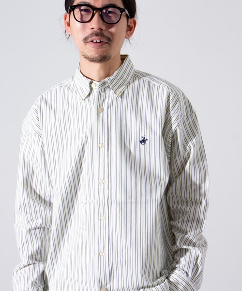 BEVERLY HILLS POLO CLUB(ビバリーヒルズポロクラブ)の「【BEVERLY HILLS POLO CLUB/ビバリーヒルズポロクラブ】スタンダードB.Dシャツ (無地/ストライプ)(シャツ/ブラウス・メンズ・オフホワイト/ネイビー/グリーン系その他3/イエロー/ホワイト系その他4/ホワイト系その他5/サックスブルー/インディゴブルー・M/L/XL)」の3枚目の写真