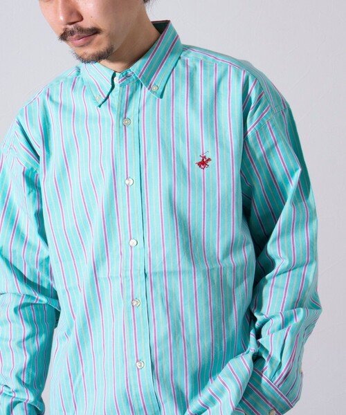 BEVERLY HILLS POLO CLUB(ビバリーヒルズポロクラブ)の「【BEVERLY HILLS POLO CLUB/ビバリーヒルズポロクラブ】スタンダードB.Dシャツ (無地/ストライプ)(シャツ/ブラウス・メンズ・オフホワイト/ネイビー/グリーン系その他3/イエロー/ホワイト系その他4/ホワイト系その他5/サックスブルー/インディゴブルー・M/L/XL)」の4枚目の写真