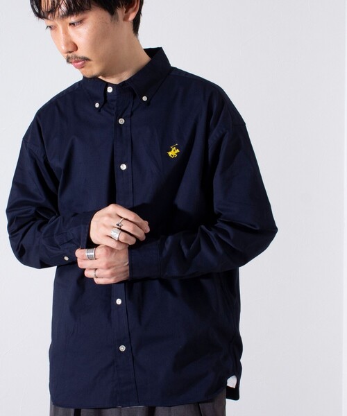 BEVERLY HILLS POLO CLUB(ビバリーヒルズポロクラブ)の「【BEVERLY HILLS POLO CLUB/ビバリーヒルズポロクラブ】スタンダードB.Dシャツ (無地/ストライプ)(シャツ/ブラウス・メンズ・オフホワイト/ネイビー/グリーン系その他3/イエロー/ホワイト系その他4/ホワイト系その他5/サックスブルー/インディゴブルー・M/L/XL)」の12枚目の写真