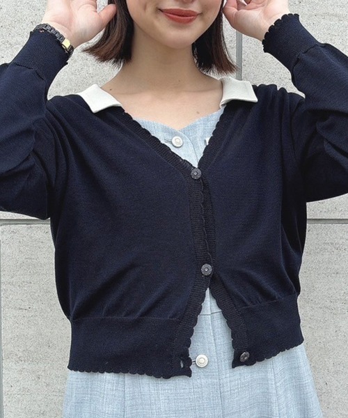 F i.n.t（フィント）の「【新色追加】ガラス風クリアフラワー釦UVカットニットカーディガン/F&A/fint（カーディガン/ボレロ・レディース・ミント/オフホワイト/ブルーグレー/ライトピンク/ネイビー・FREE）」の4枚目の写真