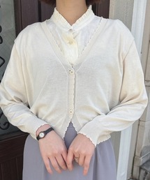 【新色追加】ガラス風クリアフラワー釦UVカットニットカーディガン/F&A/fint