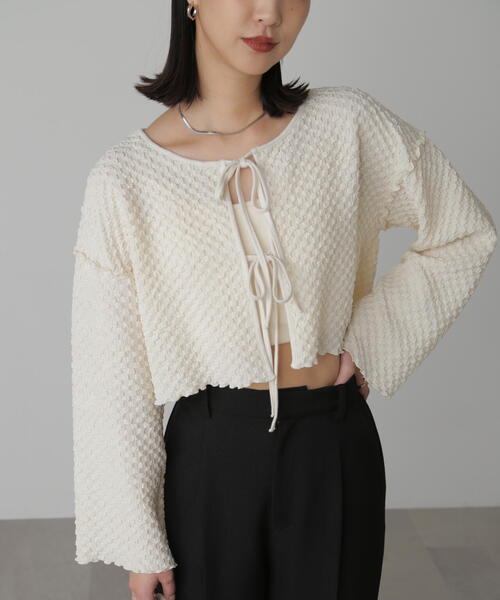 FREE'S MART（フリーズマート）の「◇前後2WAYぽこぽこリボンカーディガン（カーディガン/ボレロ・レディース・ホワイト/イエロー/ブルー・FREE）」の5枚目の写真