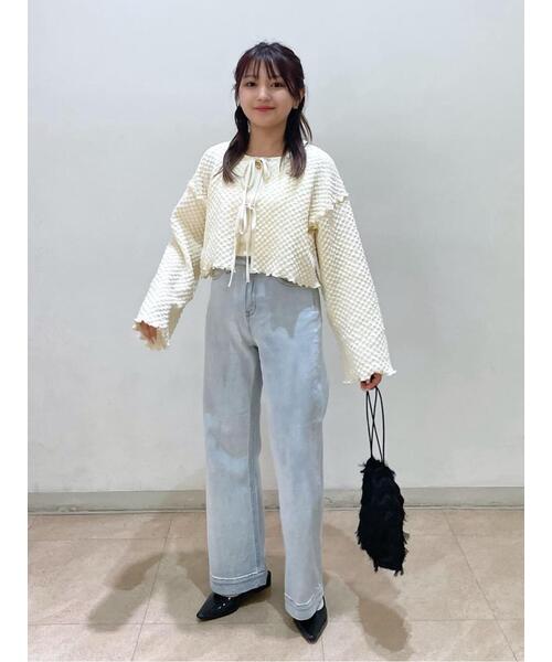 FREE'S MART（フリーズマート）の「◇前後2WAYぽこぽこリボンカーディガン（カーディガン/ボレロ・レディース・ホワイト/イエロー/ブルー・FREE）」の7枚目の写真