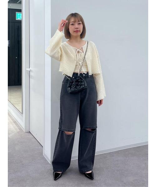 FREE'S MART（フリーズマート）の「◇前後2WAYぽこぽこリボンカーディガン（カーディガン/ボレロ・レディース・ホワイト/イエロー/ブルー・FREE）」の8枚目の写真