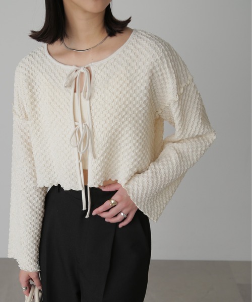 FREE'S MART（フリーズマート）の「◇前後2WAYぽこぽこリボンカーディガン（カーディガン/ボレロ・レディース・ホワイト/イエロー/ブルー・FREE）」の2枚目の写真