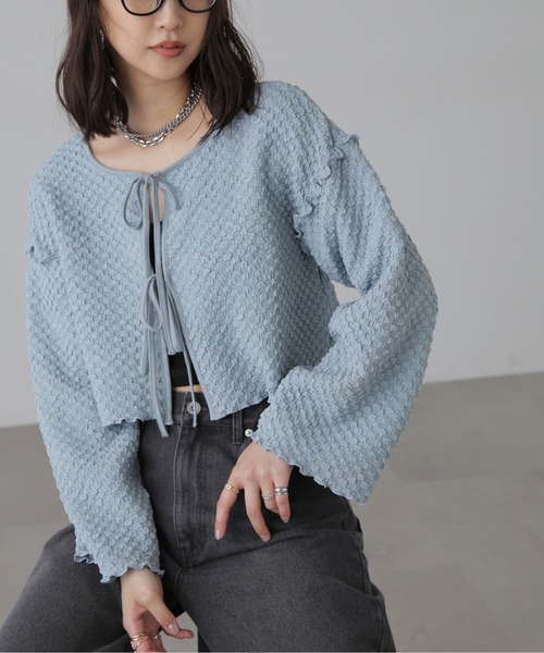 FREE'S MART（フリーズマート）の「◇前後2WAYぽこぽこリボンカーディガン（カーディガン/ボレロ・レディース・ホワイト/イエロー/ブルー・FREE）」の3枚目の写真