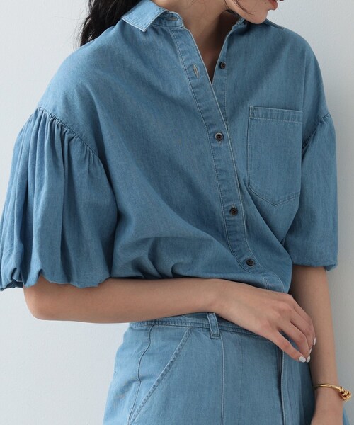 GALLEST（ギャレスト）の「◆ダンガリーボリュームスリーブシャツ（シャツ/ブラウス・レディース・チャコールグレー/サックスブルー・38）」の2枚目の写真