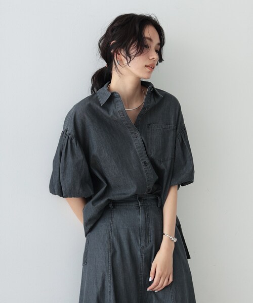 GALLEST（ギャレスト）の「◆ダンガリーボリュームスリーブシャツ（シャツ/ブラウス・レディース・チャコールグレー/サックスブルー・38）」の7枚目の写真