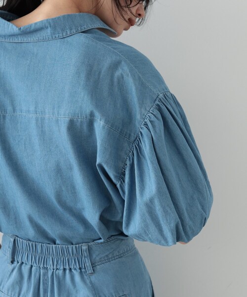 GALLEST（ギャレスト）の「◆ダンガリーボリュームスリーブシャツ（シャツ/ブラウス・レディース・チャコールグレー/サックスブルー・38）」の4枚目の写真