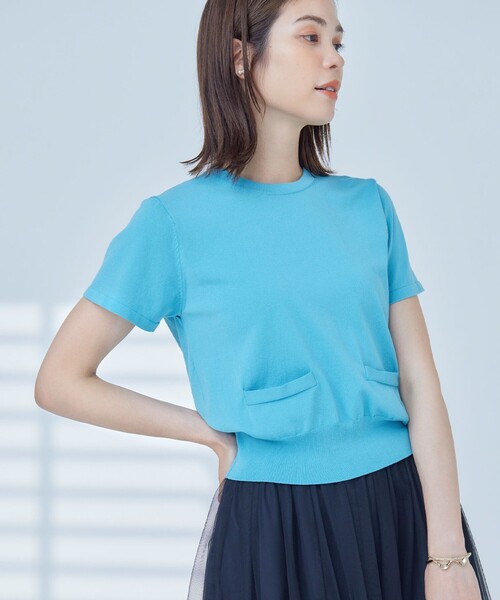 組曲(クミキョク)の「【洗える・6色展開】ポケット付き 半袖ニット(ニット/セーター・レディース・ブラック系/ネイビー系/アイボリー系/オレンジ系/ブラウン系/ブルー系・5/6)」の11枚目の写真