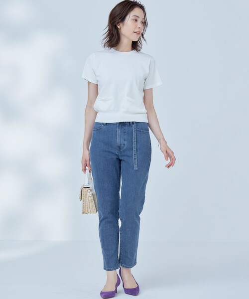 組曲(クミキョク)の「【洗える・6色展開】ポケット付き 半袖ニット(ニット/セーター・レディース・ブラック系/ネイビー系/アイボリー系/オレンジ系/ブラウン系/ブルー系・5/6)」の15枚目の写真