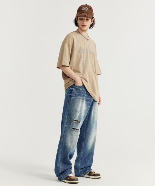Ressaca(レサーカ)の「クラッシュダメージ加工ワイドストレートデニムパンツ ヴィンテージライク(デニムパンツ・メンズ・ブルー・M/L/XL)」の7枚目の写真