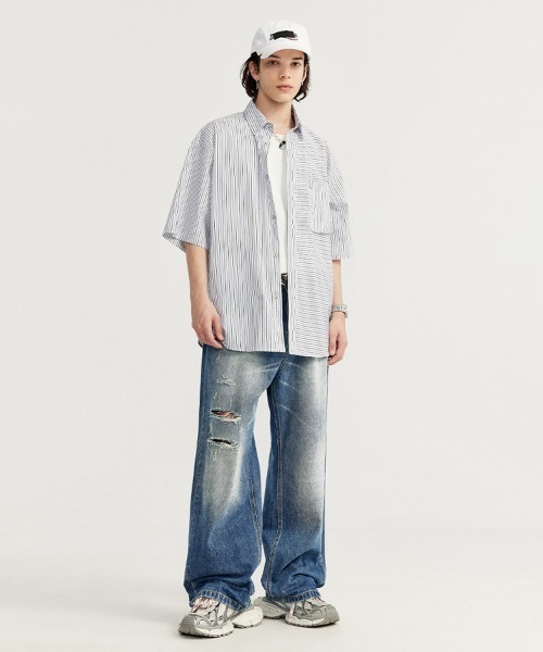 Ressaca(レサーカ)の「クラッシュダメージ加工ワイドストレートデニムパンツ ヴィンテージライク(デニムパンツ・メンズ・ブルー・M/L/XL)」の6枚目の写真