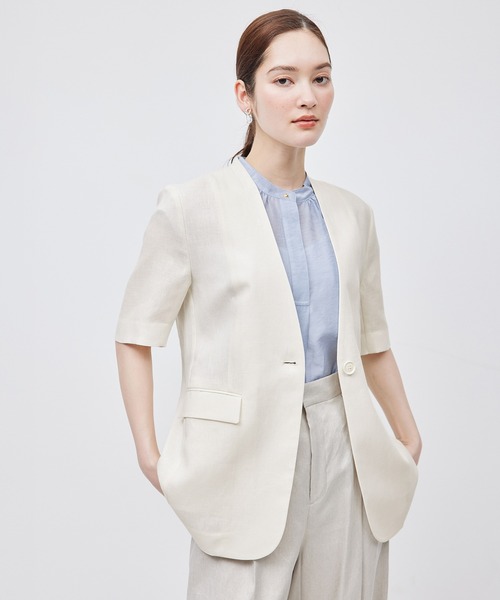 ROPÉ　リネンハーフスリーブジャケット　サイズ38 ROPE'（ロペ）の「リネンハーフスリーブジャケット（テーラード