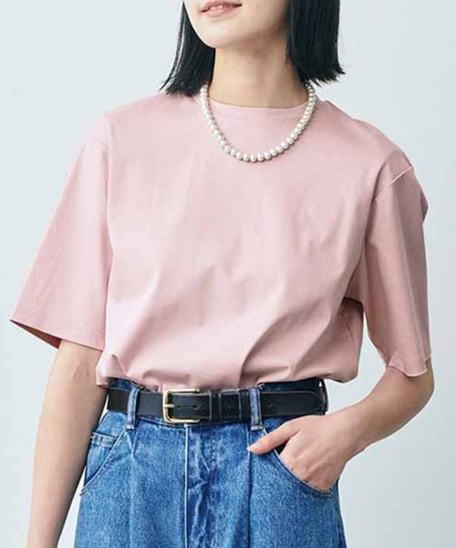 THREE FIFTY STANDARD(スリーフィフティースタンダード)の「THREE FIFTY STANDARD シルケット加工をほどこしたベーシックシルエットのTシャツ(Tシャツ/カットソー・レディース・ホワイト/ピンク/ブラック・MEDIUM/LARGE/X-LARGE/XX-LARGE)」の3枚目の写真