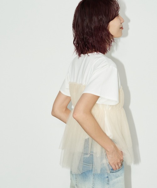 Auntie Rosa Holiday(アンティローザホリデー)の「チュールギャザードッキングTEE(Tシャツ/カットソー・レディース・ブラック/オフホワイト/チャコールグレー・FREE)」の19枚目の写真