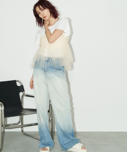 Auntie Rosa Holiday(アンティローザホリデー)の「チュールギャザードッキングTEE(Tシャツ/カットソー・レディース・ブラック/オフホワイト/チャコールグレー・FREE)」の21枚目の写真