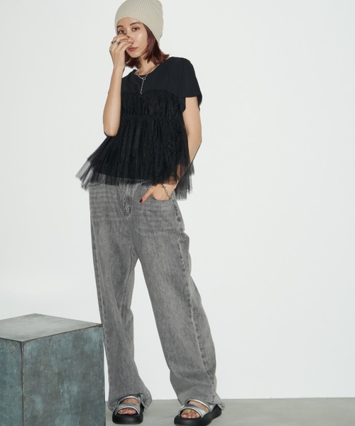 AD2006 archive ギャザーチュールドッキングTシャツ 黒 楽天市場】【AUTUMN FAIR】M/Lサイズギャザーチュールドッキング