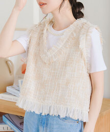 KOBE LETTUCE | チュールフリンジツイードジレ(ベスト)