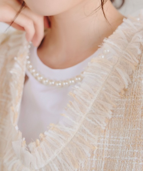 KOBE LETTUCE（コウベレタス）の「チュールフリンジツイードジレ（ベスト・レディース・ブルー/ブラック/ベージュ・M）」の6枚目の写真