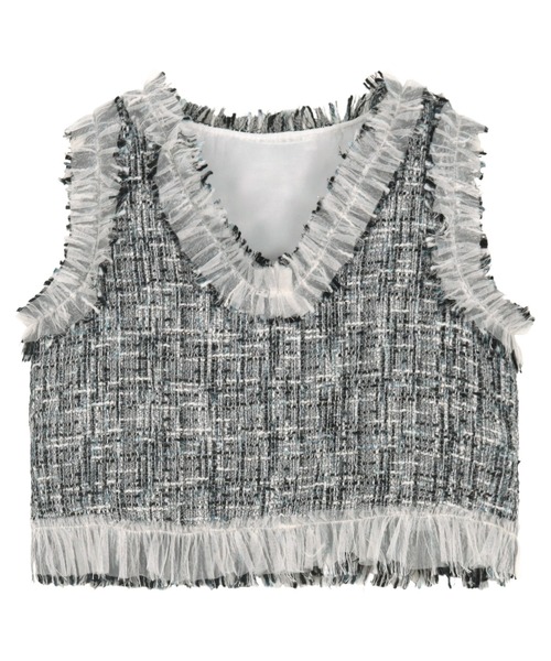 KOBE LETTUCE（コウベレタス）の「チュールフリンジツイードジレ（ベスト・レディース・ブルー/ブラック/ベージュ・M）」の11枚目の写真