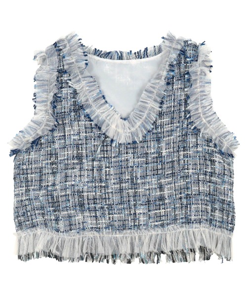 KOBE LETTUCE（コウベレタス）の「チュールフリンジツイードジレ（ベスト・レディース・ブルー/ブラック/ベージュ・M）」の13枚目の写真