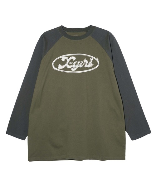 X-girl（エックスガール）の「METAL LOGO B/B BIG TEE DRESS（ワンピース・レディース・オリーブ/ホワイト/チャコール・S/M）」の11枚目の写真