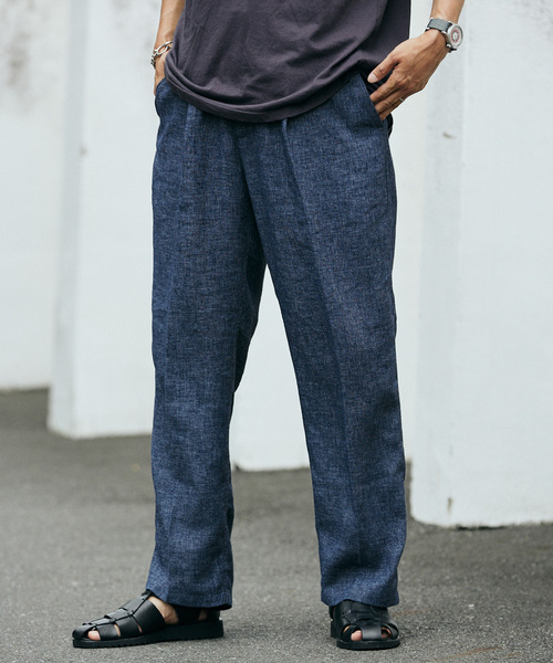 JOURNAL STANDARD relume（ジャーナルスタンダード　レリューム）の「European Flax / ヨーロピアンフラックス リネン1タックスラックス（その他パンツ・メンズ・コバルトブルー/ベージュ系その他/ブラック・MEDIUM/LARGE）」の7枚目の写真