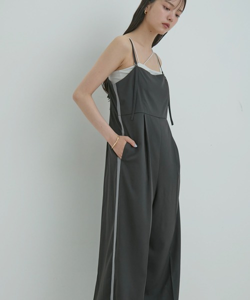 VIS（ビス）の「サイドラインオールインワン（つなぎ/オールインワン・レディース・ブラック/グレー/オフホワイト・FREE）」の2枚目の写真