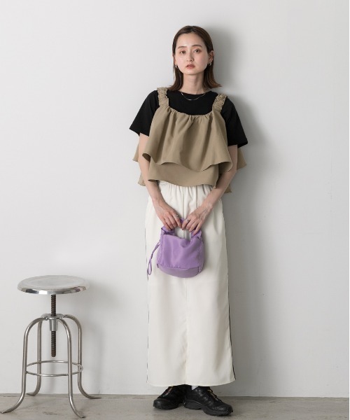 ad thie(アドティエ)の「シャーリングキャミソール ボリュームビスチェ(キャミソール・レディース・ブラック/ライトカーキ・FREE)」の12枚目の写真