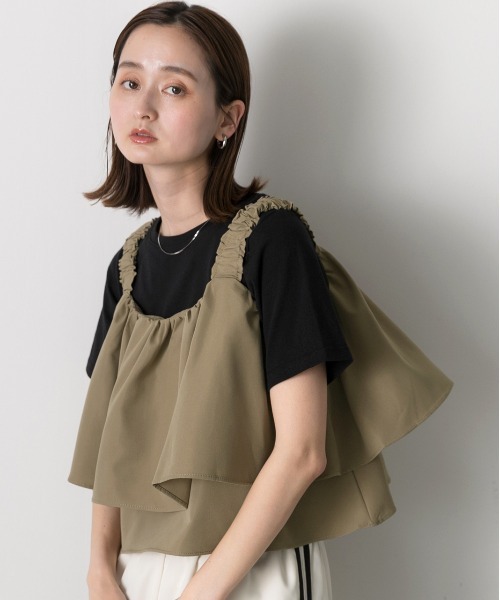 ad thie(アドティエ)の「シャーリングキャミソール ボリュームビスチェ(キャミソール・レディース・ブラック/ライトカーキ・FREE)」の10枚目の写真