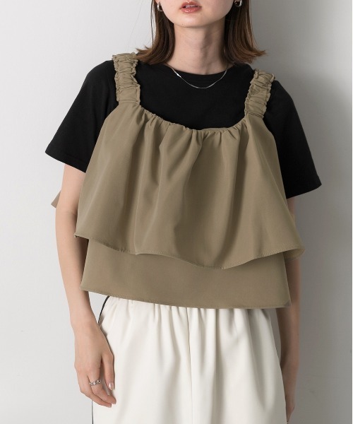 ad thie(アドティエ)の「シャーリングキャミソール ボリュームビスチェ(キャミソール・レディース・ブラック/ライトカーキ・FREE)」の9枚目の写真