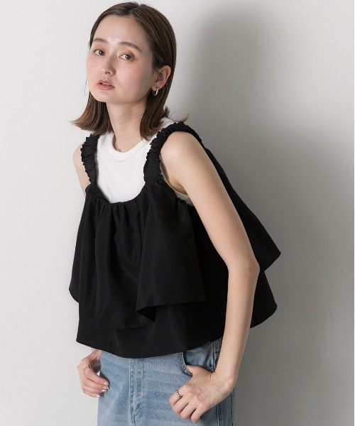 ad thie(アドティエ)の「シャーリングキャミソール ボリュームビスチェ(キャミソール・レディース・ブラック/ライトカーキ・FREE)」の18枚目の写真