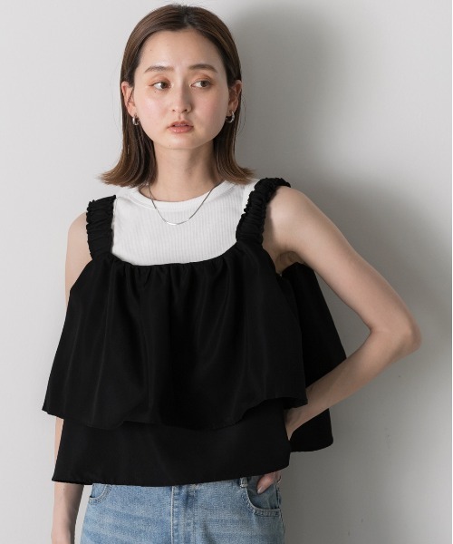 ad thie(アドティエ)の「シャーリングキャミソール ボリュームビスチェ(キャミソール・レディース・ブラック/ライトカーキ・FREE)」の16枚目の写真