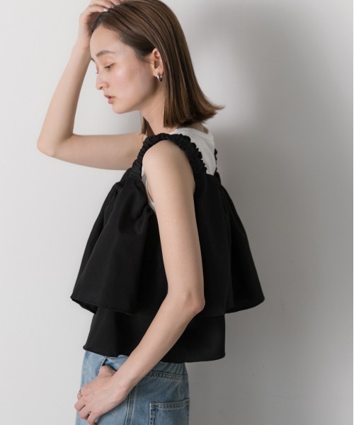 ad thie(アドティエ)の「シャーリングキャミソール ボリュームビスチェ(キャミソール・レディース・ブラック/ライトカーキ・FREE)」の15枚目の写真