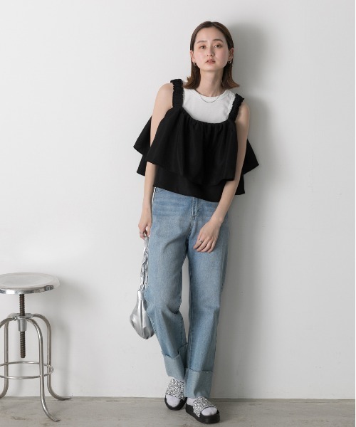 ad thie(アドティエ)の「シャーリングキャミソール ボリュームビスチェ(キャミソール・レディース・ブラック/ライトカーキ・FREE)」の13枚目の写真