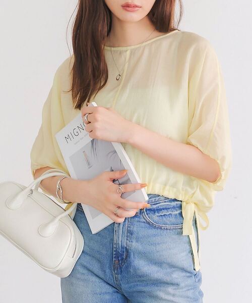 KOBE LETTUCE（コウベレタス）の「サイドドロストリボンシアートップス（シャツ/ブラウス・レディース・イエロー/オフホワイト/ブラック・M）」の3枚目の写真