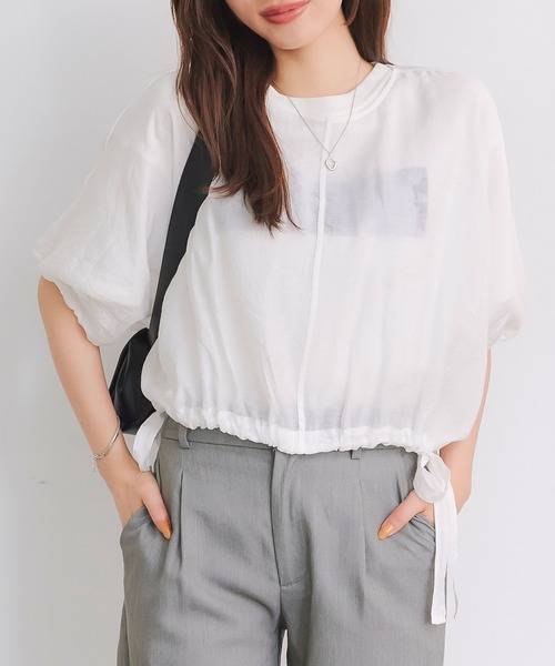 KOBE LETTUCE（コウベレタス）の「サイドドロストリボンシアートップス（シャツ/ブラウス・レディース・イエロー/オフホワイト/ブラック・M）」の14枚目の写真