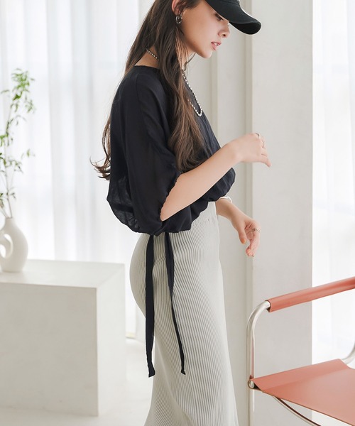 KOBE LETTUCE（コウベレタス）の「サイドドロストリボンシアートップス（シャツ/ブラウス・レディース・イエロー/オフホワイト/ブラック・M）」の12枚目の写真