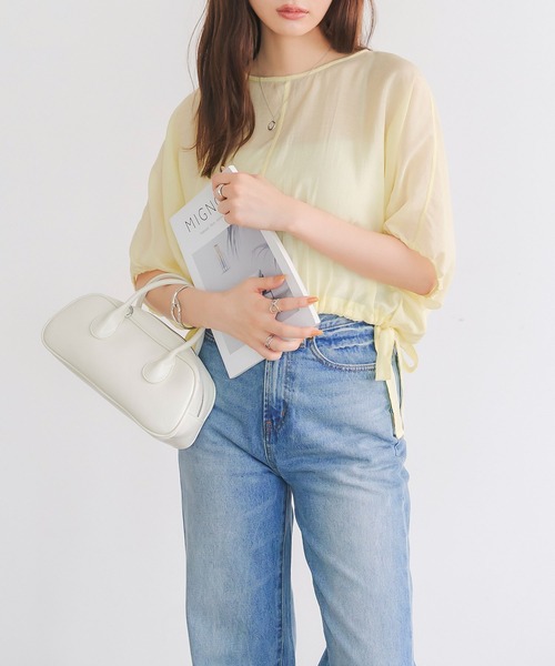 KOBE LETTUCE（コウベレタス）の「サイドドロストリボンシアートップス（シャツ/ブラウス・レディース・イエロー/オフホワイト/ブラック・M）」の11枚目の写真