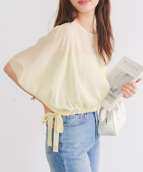 KOBE LETTUCE（コウベレタス）の「サイドドロストリボンシアートップス（シャツ/ブラウス・レディース・イエロー/オフホワイト/ブラック・M）」の10枚目の写真