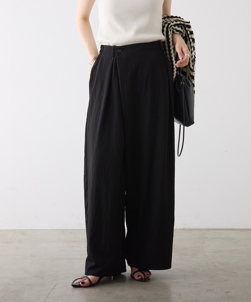 PUAL CE CIN（ピュアルセシン）の「レーヨンナイロンラップワイドスラックスパンツ（スラックス・レディース・キャメル/ブラック・FREE）」の2枚目の写真