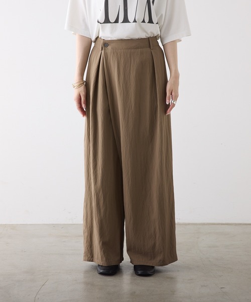 PUAL CE CIN（ピュアルセシン）の「レーヨンナイロンラップワイドスラックスパンツ（スラックス・レディース・キャメル/ブラック・FREE）」の20枚目の写真