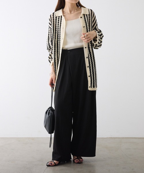 PUAL CE CIN（ピュアルセシン）の「レーヨンナイロンラップワイドスラックスパンツ（スラックス・レディース・キャメル/ブラック・FREE）」の18枚目の写真